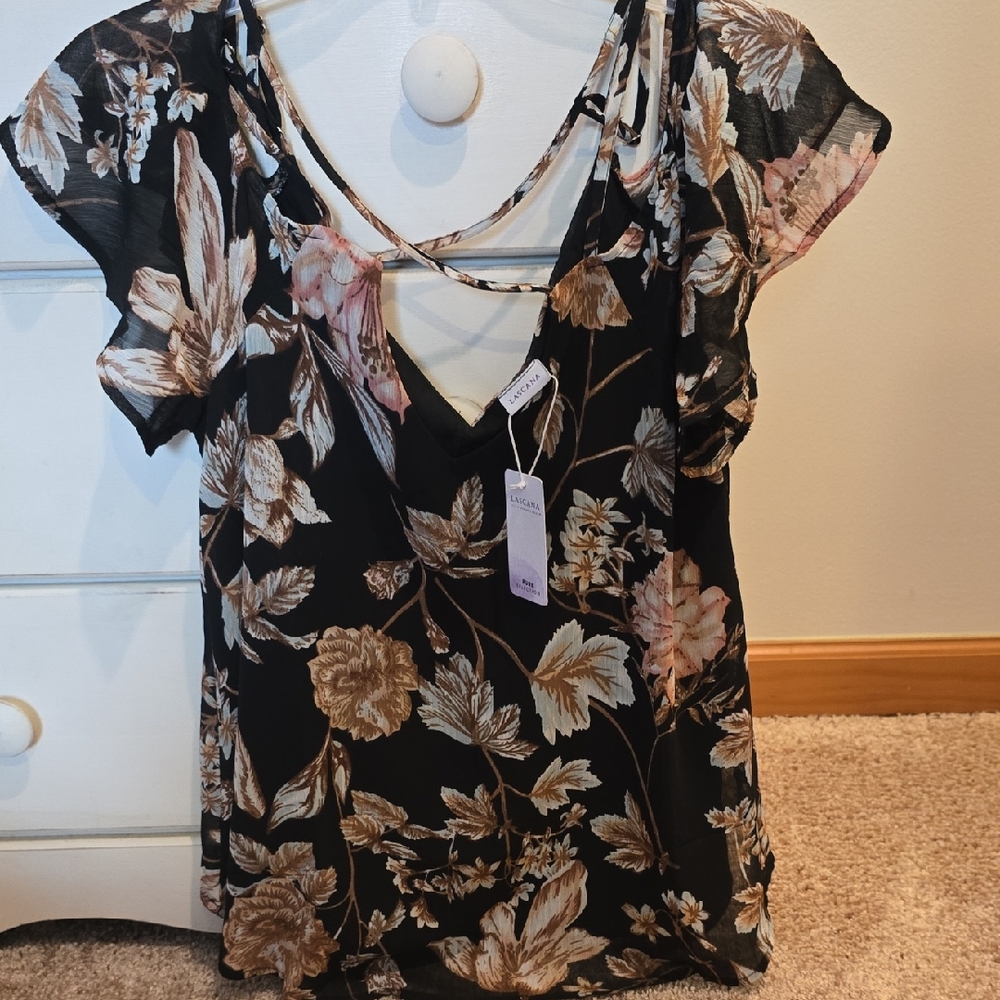 Cecico Floral Blouse - Black and Brown